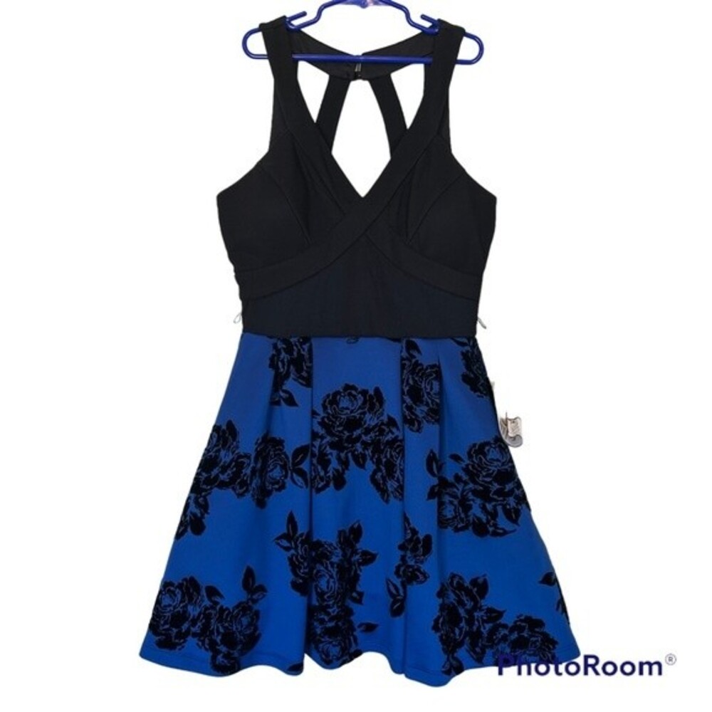 Juniors Party Dress Flare Skirt Blue and Black Size 1